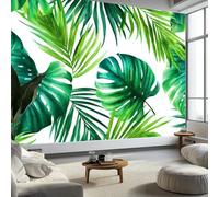 Carta da parati murale con foglie tropicali ad acquerello Monstera 400 x 280 cm, carta da parati bianca per camera da letto, soggiorno, cameretta dei bambini, decorazione Art Deco - carta da parati