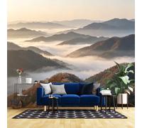 Carta Da Parati Murale con Montagne Nuvole Mare E Alba 40X28 Pollici Realistica Stratificata Autunnale Foresta Montagna Nebbia Murale Da Parete Per Soggiorno Divano Studio Ufficio Sfondo Parete Mare