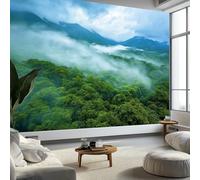 Carta da parati murale con paesaggio bosco nebbioso sognante, 350 x 256 cm, verde blu murales per camera da letto, soggiorno, cameretta dei bambini, decorazione Art Deco - carta da parati fotografica