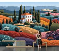 Carta Da Parati Murale Con Paesaggio Colorato Della Baita In Collina Carta Da Parati Stile Country Soggiorno Camera Da Letto Sfondo Muro Decorazioni Per La Casa Sfondi 3D, 150 X 105 Cm