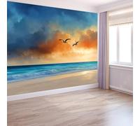 Carta da parati murale con paesaggio marino con gabbiano e tramonto, 400 x 280 cm, murales colorati per camera da letto, soggiorno, cameretta dei bambini, decorazione artistica da parete art deco