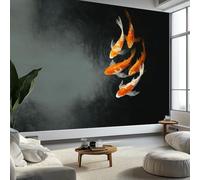 Carta da parati murale con pesci koi, inchiostro acquarello, 350 x 256 cm, carta da parati nera per camera da letto, soggiorno, cameretta dei bambini, decorazione artistica da parete art deco - carta