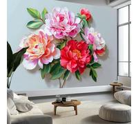 Carta da parati murale con piante di peonia e fiori ad acquerello, 250 x 175 cm, multicolore per camera da letto, soggiorno, cameretta dei bambini, decorazione artistica da parete in stile Art Deco