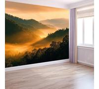 Carta da parati murale con scena di montagna nebbiosa 350 x 256 cm, carta da parati gialla per camera da letto, soggiorno, cameretta dei bambini, decorazione artistica da parete art deco - carta da