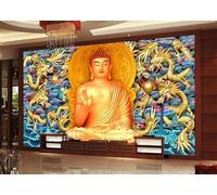 Carta da parati murale con sfondo di Buddha in rilievo con drago dorato per soggiorno, camera da letto, bar, 3D, 150x105cm