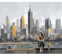 Carta Da Parati Murale Con Skyline Della Città Carta Da Parati Paesaggio Urbano Astratto Moderno Soggiorno Camera Da Letto Sfondo Muro Decorazioni Per La Casa Sfondi 3D, 350 X 256 Cm