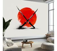 Carta da parati murale con spada samurai giapponese, motivo cartone animato, sole rosso, decorazione da parete per soggiorno, camera da letto, camera dei bambini, ufficio, carta fotografica, poster su