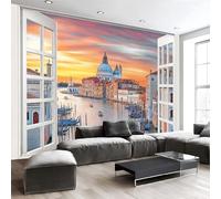 Carta Da Parati Murale Con Vista Sulla Città E Sul Fiume Fuori Dalla Finestra Carta Da Parati Stile Fotografico Soggiorno Camera Da Letto Sfondo Muro Decorazioni Per La Casa Sfondi 3D, 250 X 175 Cm