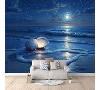 Carta da Parati Murale Conchiglia Da Spiaggia 400x280 cm Fotomurali Effetto 3D, Vista Notturna Del Mare Decorazione Poster Arte Murale Moderna per Casa Ufficio Camera Da Letto Soggiorno.