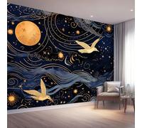 Carta da parati murale decorativa Colorato, Design moderno Fantasy Elementi celesti Uccello Linee, stampa HD, traspirante e resistente, ideale per salotto, camera da letto o ufficio 400 x 280 cm