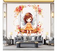 Carta da parati murale decorativa Colorato, Design moderno Fumetto Sognante Fata Altalena, stampa HD, traspirante e resistente, ideale per salotto, camera da letto o ufficio 250 x 175 cm