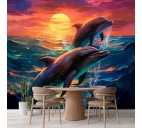 Carta Da Parati Murale Delfino Fotografica Grande Tramonto Sul Mare Adesivi Murali Impermeabili Per Cameretta Per Bambine, Decorazione Per Feste, Decorazioni Per Matrimoni, Regalo