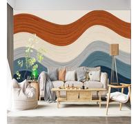 Carta da parati murale di dimensioni personalizzate, autoadesiva, rimovibile, in tessuto, strati ondulati, blocchi di colore, strisce fluide astratte, moderno, grande adesivo da parete, decorazione
