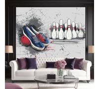 Carta da Parati Murale Disegno Al Tratto Scarpe Da Bowling Birilli 350 x 256 cm, Fotomurale in Tessuto Non Tessuto, Murale da Parete Decorazione da Parete Moderna