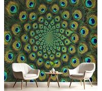 Carta Da Parati Murale Effetto 3D 250X175Cm - Caleidoscopio Di Piume Di Pavone Carta Da Parati In Fotomurali, Elegante Arte Mandala Quadri Murali Murale Decorazione, Adatto Per Soggiorno Camera Letto