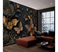 Carta da parati murale effetto 3D Fiori Di Farfalla Dorati 3D 308 x 220 cm Decorazione Murale Soggiorno Camera Da Letto, resistente ai raggi UV, Grigio