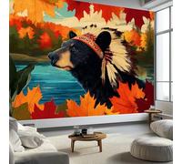 Carta da parati murale etnica animale orso bruno 350x256 cm, murales multicolore per camera da letto soggiorno bambini vivaio murale art deco - carta da parati fotografica poster decorazione