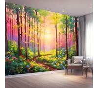 Carta da Parati Murale Fantasy Foresta Sentiero fiorito stile, Colorfule Poster Non Tessuto Decorativo per Camera, Murale Panoramica da Parete per Camera da Letto per Ragazzi ragazze 250 x 175 cm