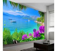 Carta da parati murale floreale spiaggia mare paesaggio 200 x 140 cm, multicolore murales per camera da letto soggiorno bambini vivaio murale art deco carta da parati fotografica poster decorazione