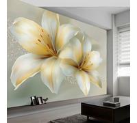 Carta da parati murale Fluid Art, 300 x 210 cm (larghezza x altezza), motivo 3D con fiori e foglie, stampa panoramica personalizzata, design moderno, decorazione per soggiorno, camera da letto dei