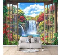 Carta da Parati Murale Foresta Di Aceri A Cascata 300x210 cm Fotomurali Effetto 3D, Paesaggio Fuori Dalla Finestra Decorazione Poster Arte Murale Moderna per Casa Ufficio Camera Da Letto Soggiorno.