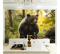Carta da Parati Murale Foresta Verde Orso Bruno 300 x 210 cm (W x H), Fotomurale in Tessuto Non Tessuto, Murale da Parete Decorazione da Parete Moderna
