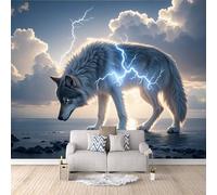 Carta da Parati Murale Fulmine Del Lupo 400x280 cm Fotomurali Effetto 3D, Mare Decorazione Poster Arte Murale Moderna per Casa Ufficio Camera Da Letto Soggiorno.