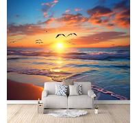Carta da Parati Murale Gabbiano Sulla Spiaggia 200x140 cm Fotomurali Effetto 3D, Tramonto Sul Mare Decorazione Poster Arte Murale Moderna per Casa Ufficio Camera Da Letto Soggiorno.