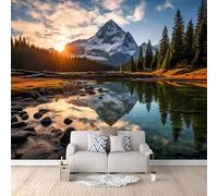 Carta da Parati Murale Lago Di Montagna Innevato 400x280 cm Fotomurali Effetto 3D, Montagne Decorazione Poster Arte Murale Moderna per Casa Ufficio Camera Da Letto Soggiorno.