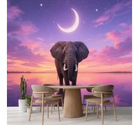 Carta Da Parati Murale Luna Dell'Elefante Grande Paesaggio Naturale Del Lago Dipinti Artistici Adesivi Rimovibili, Decorazione Murale Per Cameretta Per Bambini, Camera Da Letto, Soggiorno 495x353cm