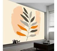Carta da parati murale minimalista con foglie di piante 400 x 280 cm, beige murales per camera da letto soggiorno bambini vivaio murale art deco carta da parati fotografica poster decorazione