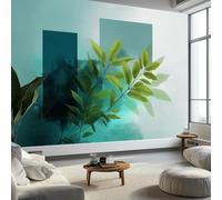 Carta da parati murale moderna con foglie geometriche ad acquerello 300 x 210 cm, verde chiaro, murales per camera da letto, soggiorno, cameretta dei bambini, decorazione Art Deco - carta da parati