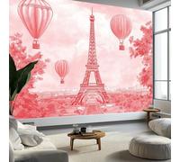 Carta da Parati Murale Mongolfiera Romantica Torre Eiffel 350 x 256 cm Fotomurali, Poster Carta da Parati TNT, per Soggiorno Camera da Letto Decorazione da Muro, Rosa