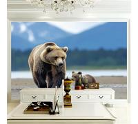 Carta da Parati Murale Montagne Orso Bruno 450 x 280 cm (W x H), Fotomurale in Tessuto Non Tessuto, Murale da Parete Decorazione da Parete Moderna