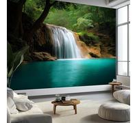 Carta da parati murale Natura Cascate Motivilberi 400 x 280 cm Murale da parete artistico e decorativo per soggiorno e camera da letto, carta da parati panoramica tessuto non tessuto, Verde Foresta