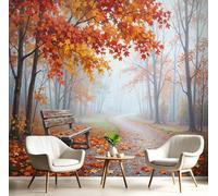 Carta Da Parati Murale Paesaggio Autunnale 3D, Per Camera Da Letto, Soggiorno, 300×210 Cm Murale Sentiero Delle Foglie D'Acero Dorate Decorazione Poster Da Parete, Arancione-Marrone