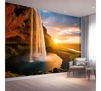Carta da Parati Murale Paesaggio Cascate Tramonti stile, Colorfule arancione Poster Non Tessuto Decorativo per Camera, Murale Panoramica da Parete per Camera da Letto per Ragazzi ragazze 250 x 175 cm