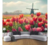 Carta Da Parati Murale Paesaggio primaverile 3D, Per Camera Da Letto, Soggiorno, Decorazione Domestica, 150 x 105 cm Murale campi di tulipani Decorazione Poster Da Parete,rosa