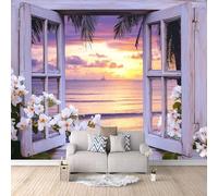 Carta da Parati Murale Palme Da Cocco Sulla Spiaggia 400x280 cm Fotomurali Effetto 3D, Paesaggio Fuori Dalla Finestra Decorazione Poster Arte Murale Moderna per Casa Ufficio Camera Da Letto Soggiorno.