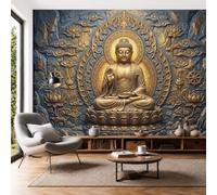 Carta Da Parati Murale Piattaforma Del Buddha D'Oro Loto, Per Camera Da Letto Soggiorno, 450L×315A Cm Murale Lusso Sobrio Con Un'Estetica Zen Orientale. Decorazione Poster Da Parete, Oro