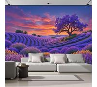 Carta Da Parati Murale Provenza Francia 3D, Per Camera Da Letto, Soggiorno, Decorazione Domestica, 400L×280Acm Murale Campi Lavanda Decorazione Poster Da Parete, Viola