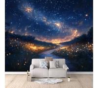 Carta da Parati Murale Scena Notturna Nella Foresta 400x280 cm Fotomurali Effetto 3D, Galassia Del Cielo Stellato Decorazione Poster Arte Murale Moderna per Casa Ufficio Camera Da Letto Soggiorno.