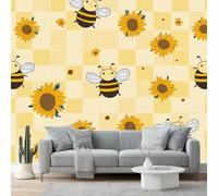 Carta da Parati Murale Scozzese Giallo Ape Girasole 300 x 210 cm (W x H), Fotomurale in Tessuto Non Tessuto, Murale da Parete Decorazione da Parete Moderna