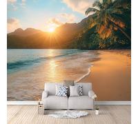 Carta da Parati Murale Spiaggia Del Mare 400x280 cm Fotomurali Effetto 3D, Coconut Tree Vista Mare Decorazione Poster Arte Murale Moderna per Casa Ufficio Camera Da Letto Soggiorno.