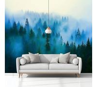Carta Da Parati Murals Dipinto Ad Olio Foresta Di Pini Nebbiosa 200 x 140 cm Tessuto Non Tessuto Carta da Parati, Verde Moderno Murale Fotomurali, per Camere da Letto Soggiorno Sfondo Televisivo