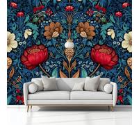 Carta Da Parati Murals Fiori Di William Morris 300 x 210 cm Tessuto Non Tessuto Carta da Parati, Verde Scuro Moderno Murale Fotomurali, per Camere da Letto Soggiorno Sfondo Televisivo