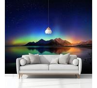 Carta Da Parati Murals Fotografia Isole Lofoten Norvegia Aurora Boreale 200 x 140 cm Tessuto Non Tessuto Carta da Parati, Nero Murale Fotomurali, per Camere da Letto Soggiorno Sfondo Televisivo