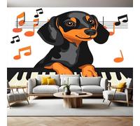 Carta da Parati Musica e bassotto dei cartoni animati Fotomurali in TNT Fotomurali Murale alla Moda Decor da Muro Poster Gigante Design Carta per Pareti Ornamento 350 x 250 cm