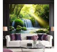 Carta Da Parati Natura Foresta La Cascata Nella Foresta Riflette La Luce Del Mattino 3D Fotomurale - Poster Gigante Da Parete Per Camera Da Letto, Soggiorno,Corridoio - Murale 350 X 256 Cm