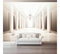 Carta Da Parati Neoclassicismo Beige Colonne Lampadario 3D Fotomurale - Design Moderno In Tessuto Non Tessuto Per Soggiorno Camera Da Letto Cucina - Murale 300 X 210 Cm